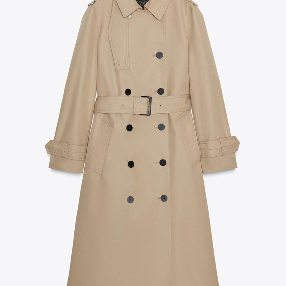 Zara Double-Breasted Trench Coat - Light Camel - Size XS